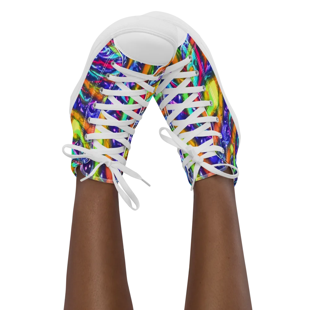 Electric Pour on Women's High Top Canvas Shoes — Front