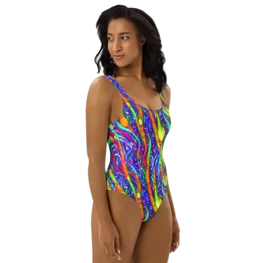Electric Pour on a One-Piece Swimsuit