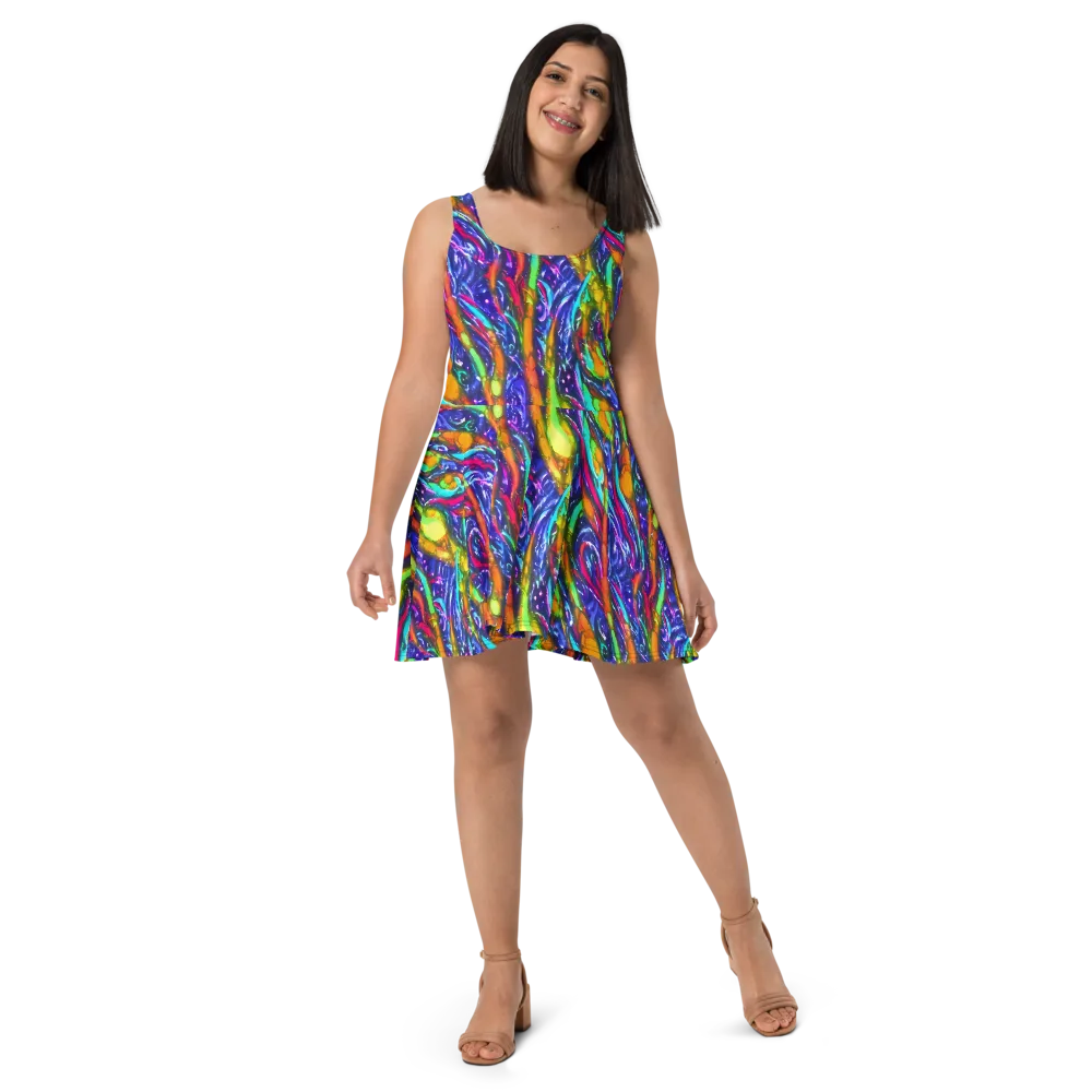 Electric Pour on Skater Dress — Front