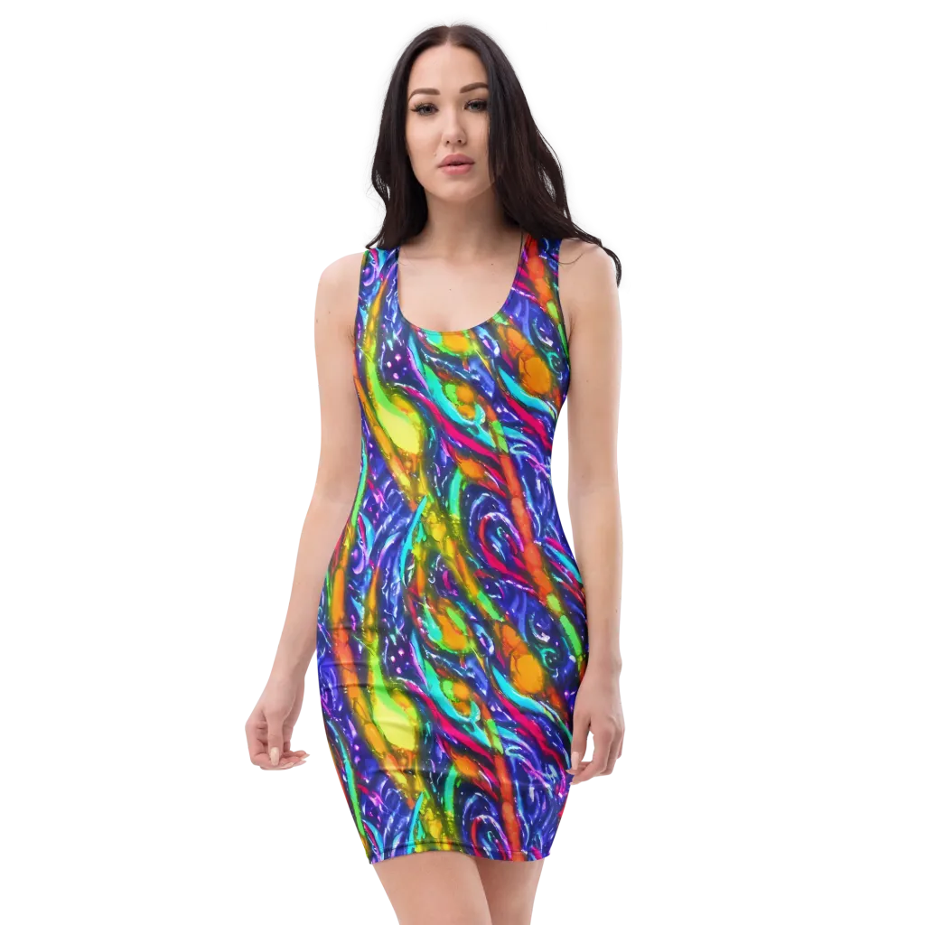 Electric Pour on Bodycon Dress — Front