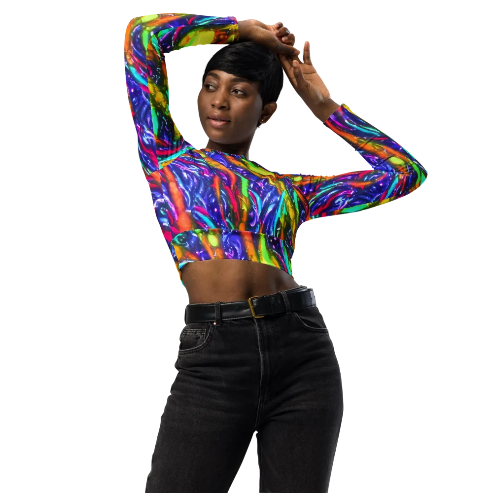 Electric Pour on Long Sleeve Crop Top — Front