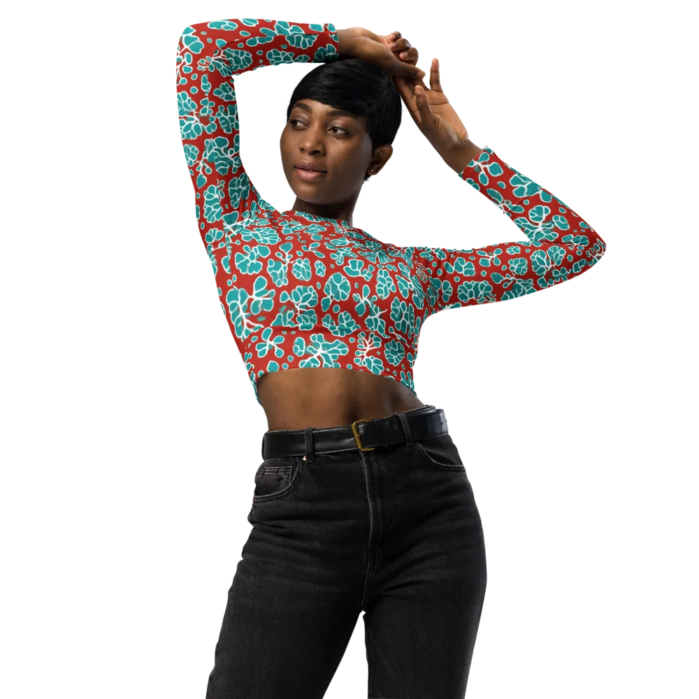 Vermilion Reef on Long Sleeve Crop Top — Front
