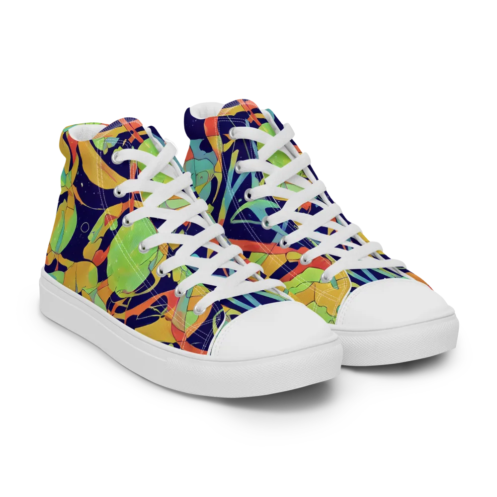Solar Fronds on Men's High Top Canvas Shoes — Right Front