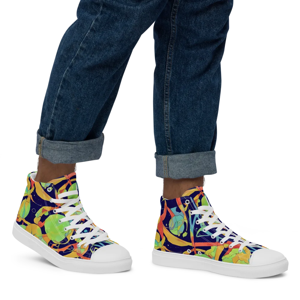 Solar Fronds on Men's High Top Canvas Shoes — Right