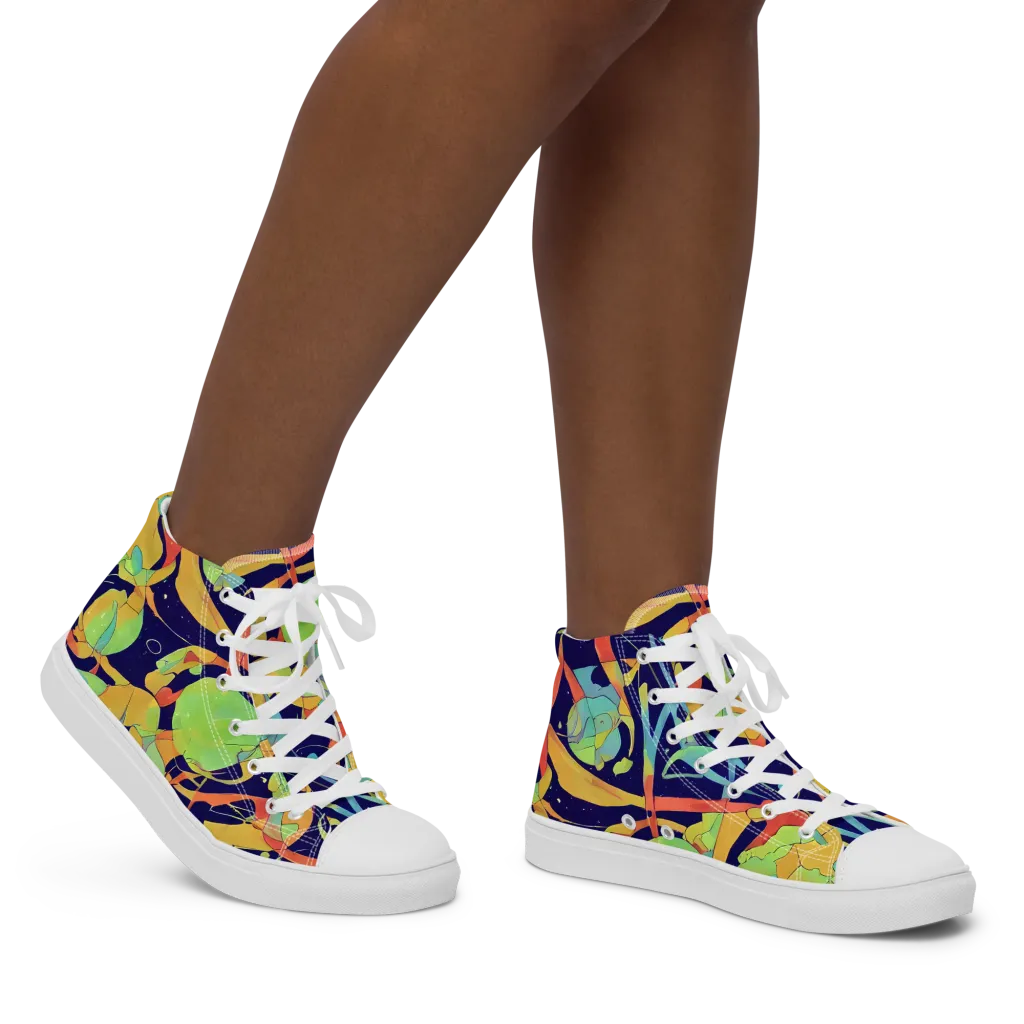 Solar Fronds on Women's High Top Canvas Shoes — Right