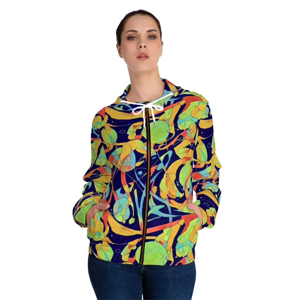 Solar Fronds on Women's Full-Zip Hoodie — Front On Person