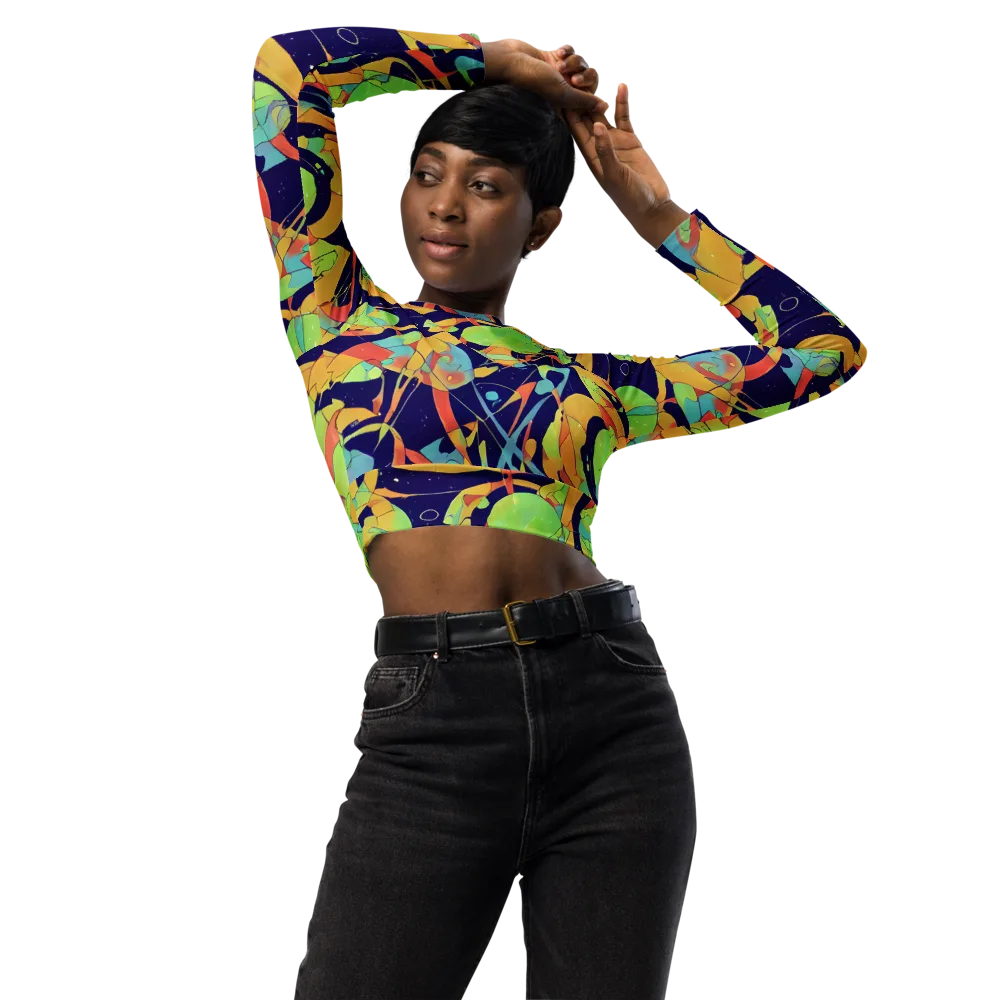 Solar Fronds on Long Sleeve Crop Top — Front