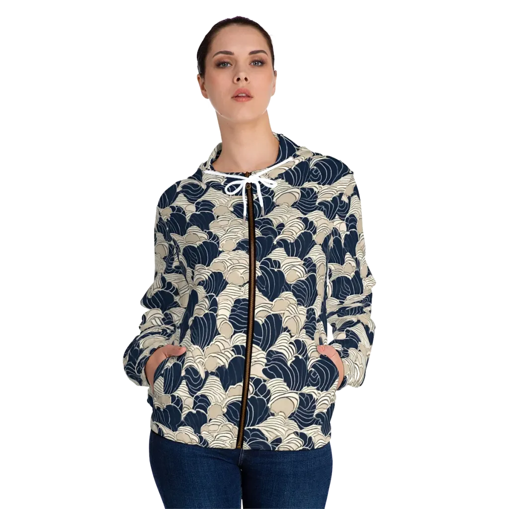 Midnight Conch on Women's Full-Zip Hoodie — Front On Person