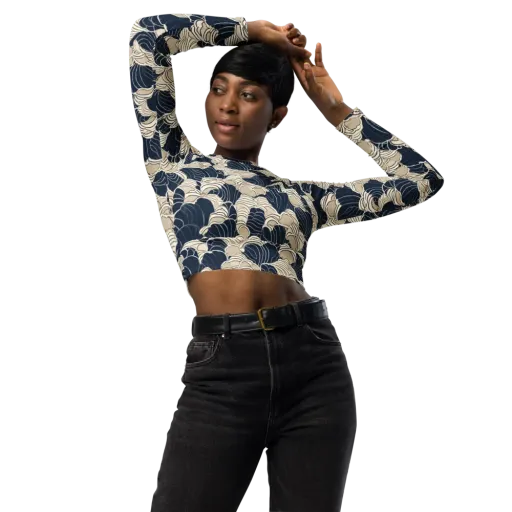 Midnight Conch on a Long Sleeve Crop Top