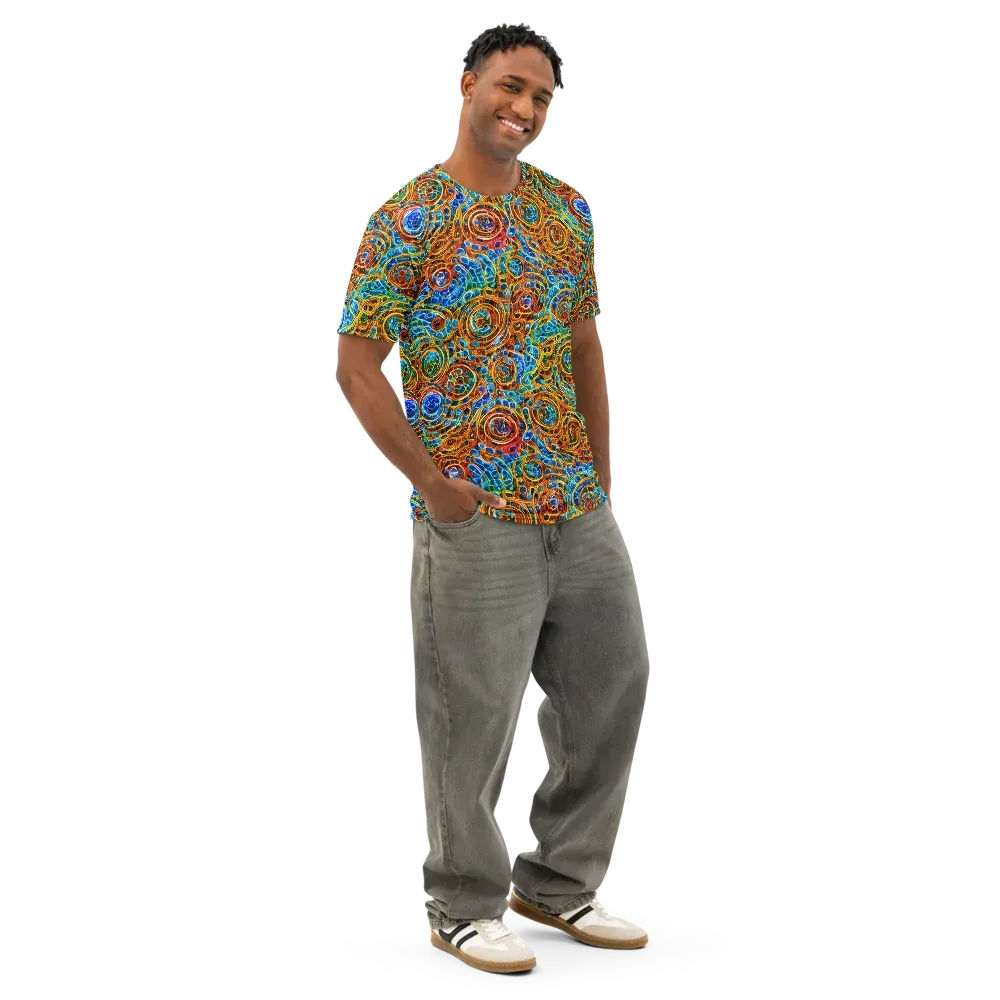 Electric Mandala on Men's Cotton Crew Neck T-Shirt — Right Front