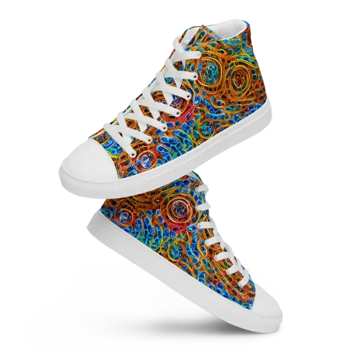 Electric Mandala on a Men's High Top Canvas Shoes