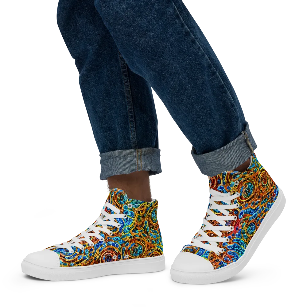 Electric Mandala on Men's High Top Canvas Shoes — Left