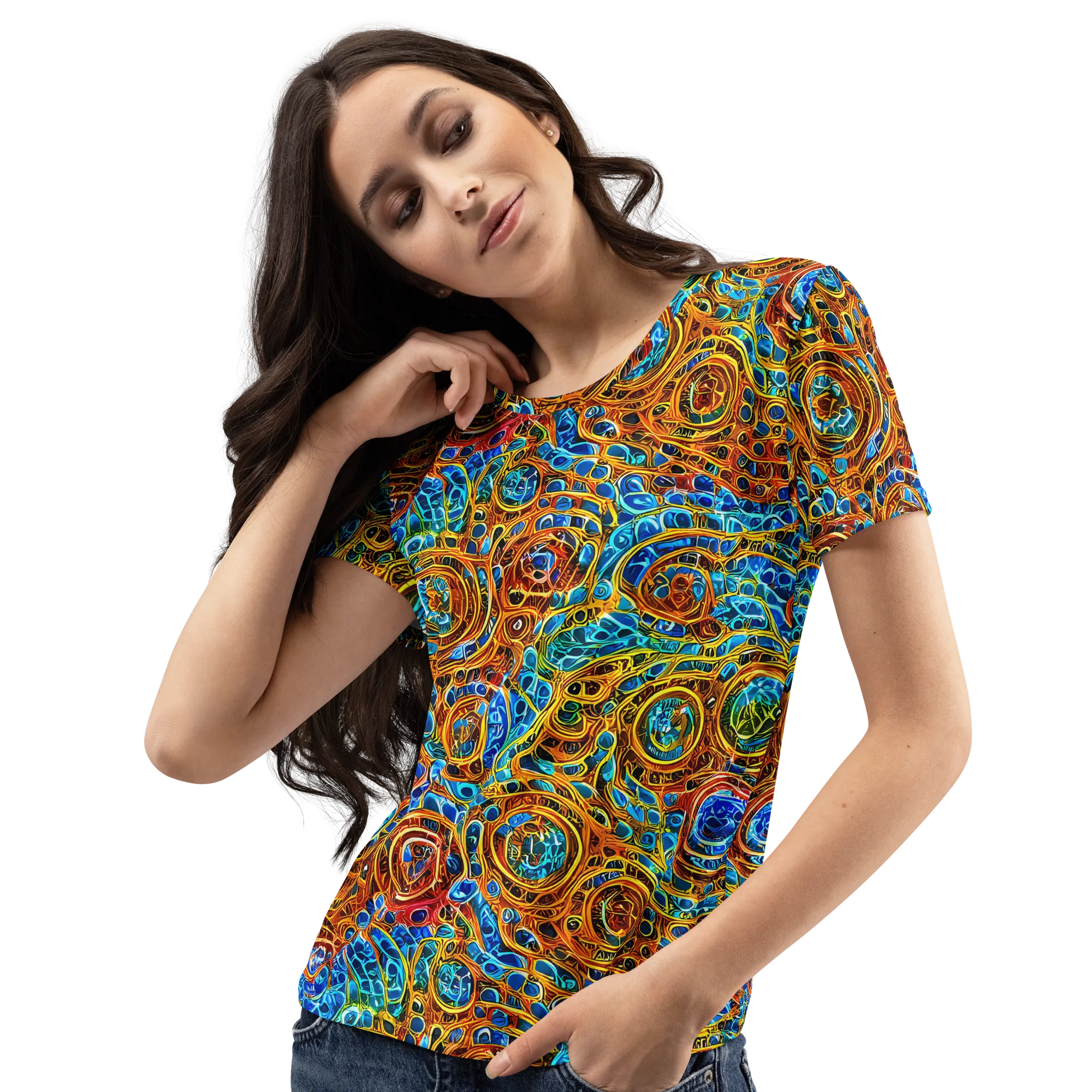 Electric Mandala on Women's Crew Neck T-Shirt — Left Front
