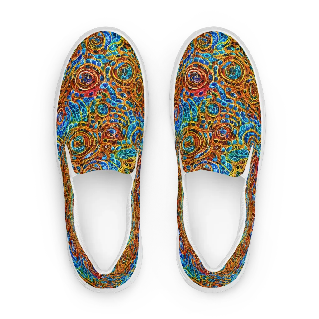 Electric Mandala on Men's Slip-On Canvas Shoes — Front