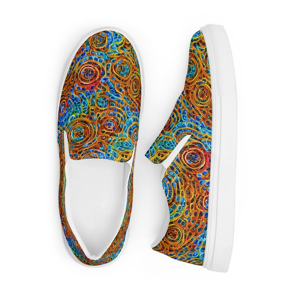 Electric Mandala on Men's Slip-On Canvas Shoes — Front
