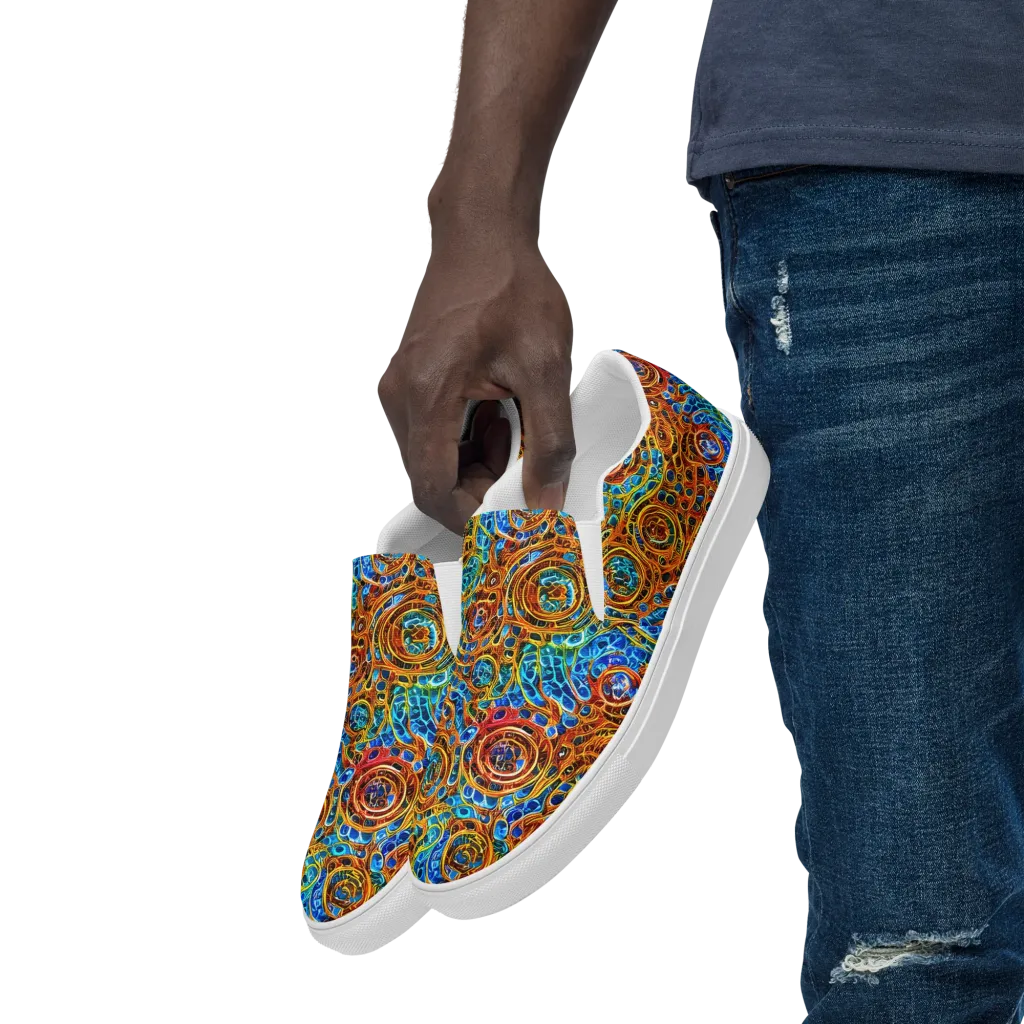 Electric Mandala on Men's Slip-On Canvas Shoes — Left Front