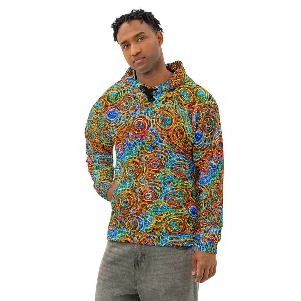 Electric Mandala on Cotton Hoodie — Left Front