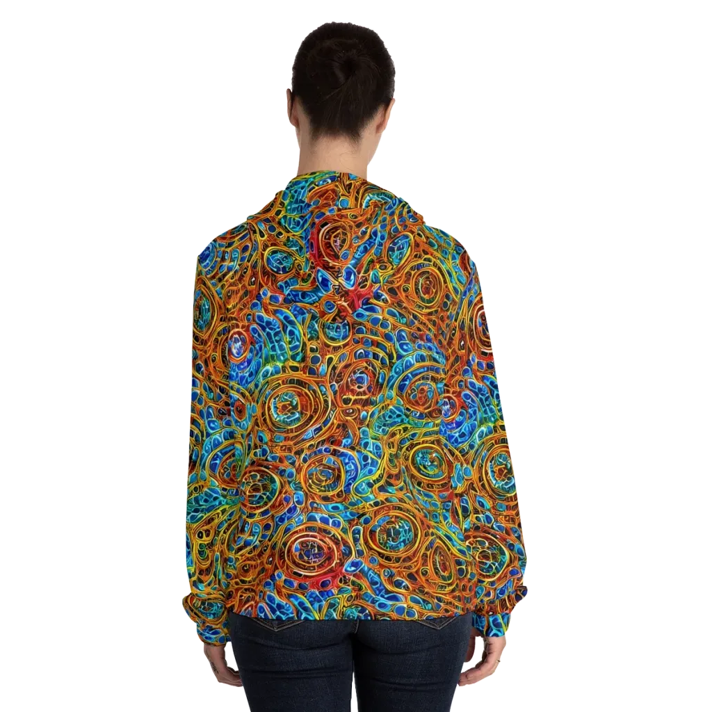 Electric Mandala on Women's Full-Zip Hoodie — Back On Person