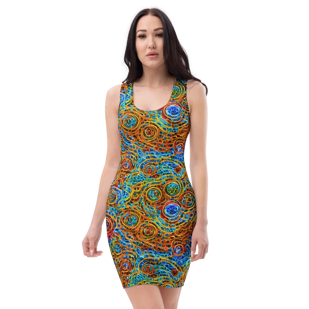 Electric Mandala on Bodycon Dress — Front
