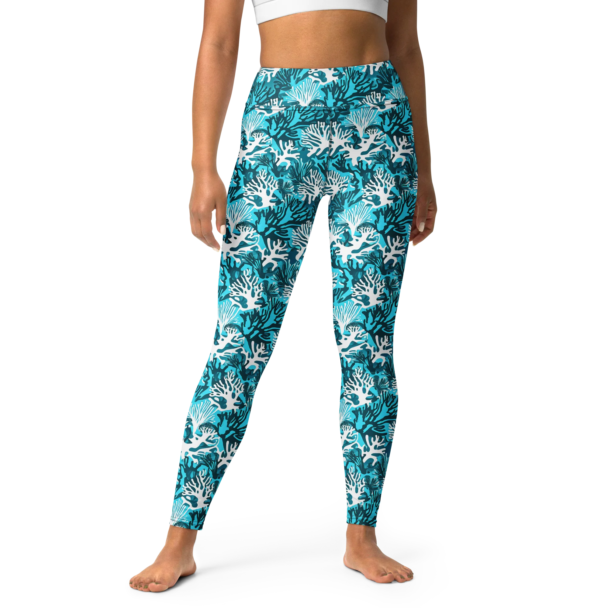 Aqua Canopy on Yoga Leggings — Front