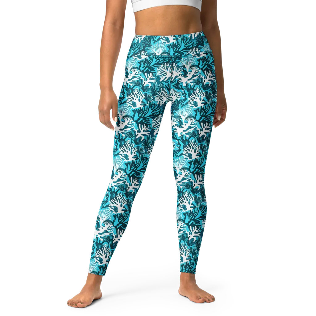 Aqua Canopy on Yoga Leggings — Front