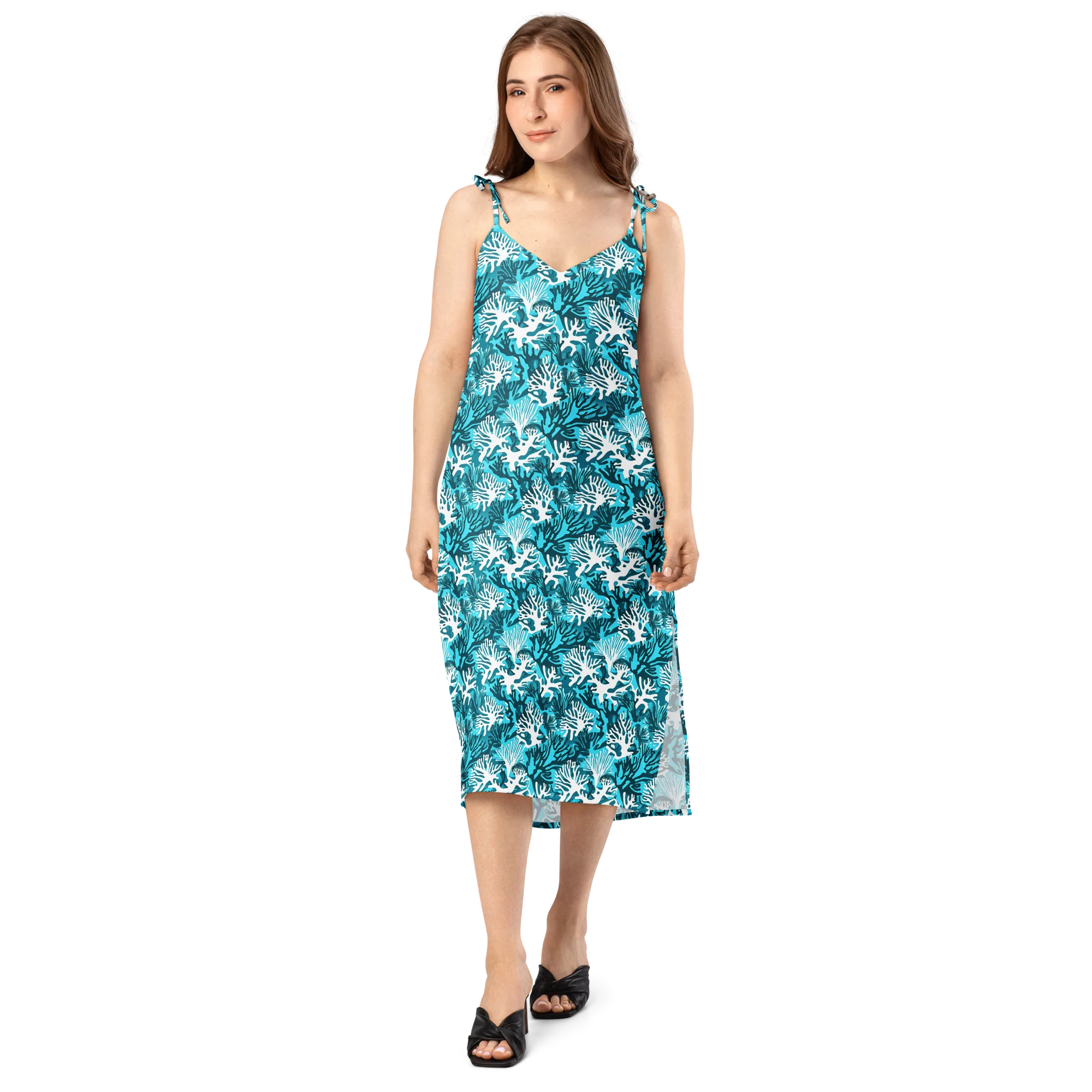Aqua Canopy on Slip Dress — Front