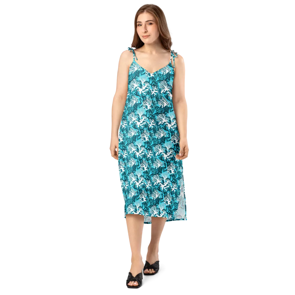 Aqua Canopy on Slip Dress — Front