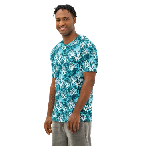 Aqua Canopy on a Men's Cotton Crew Neck T-Shirt