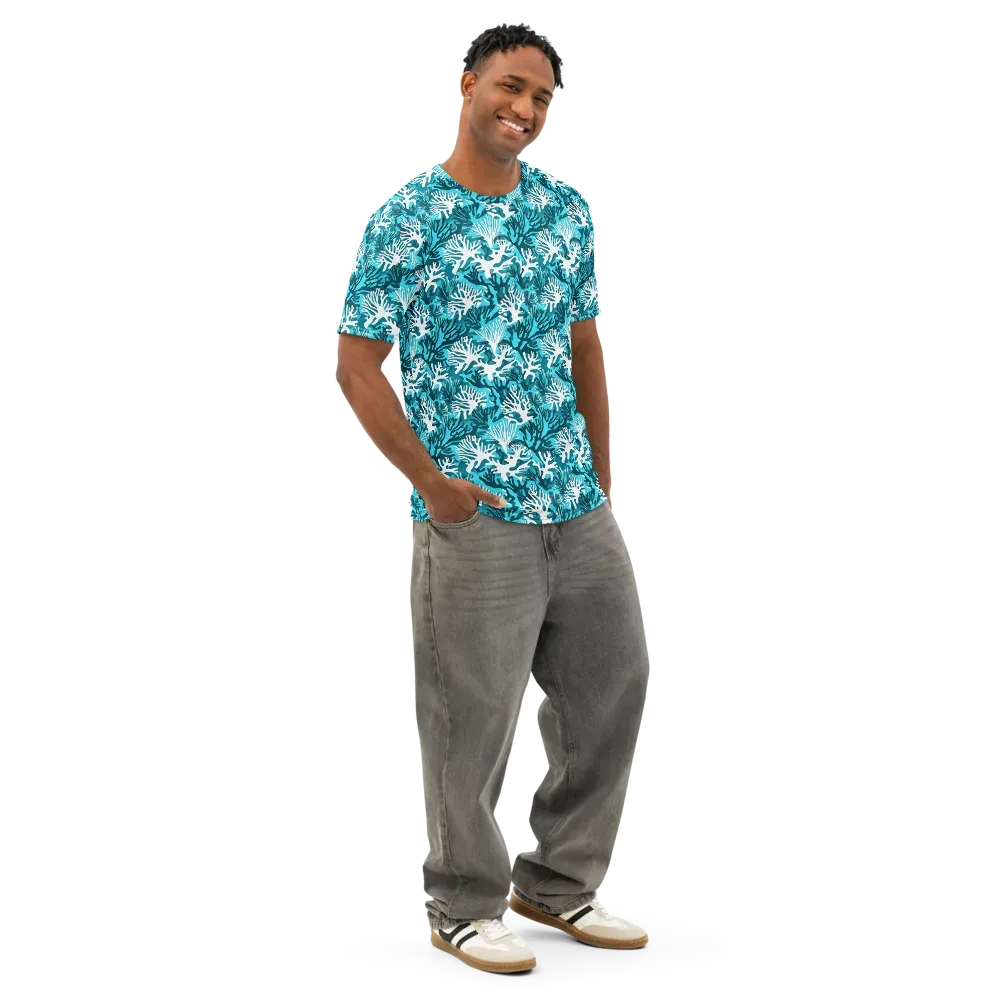 Aqua Canopy on Men's Cotton Crew Neck T-Shirt — Right Front
