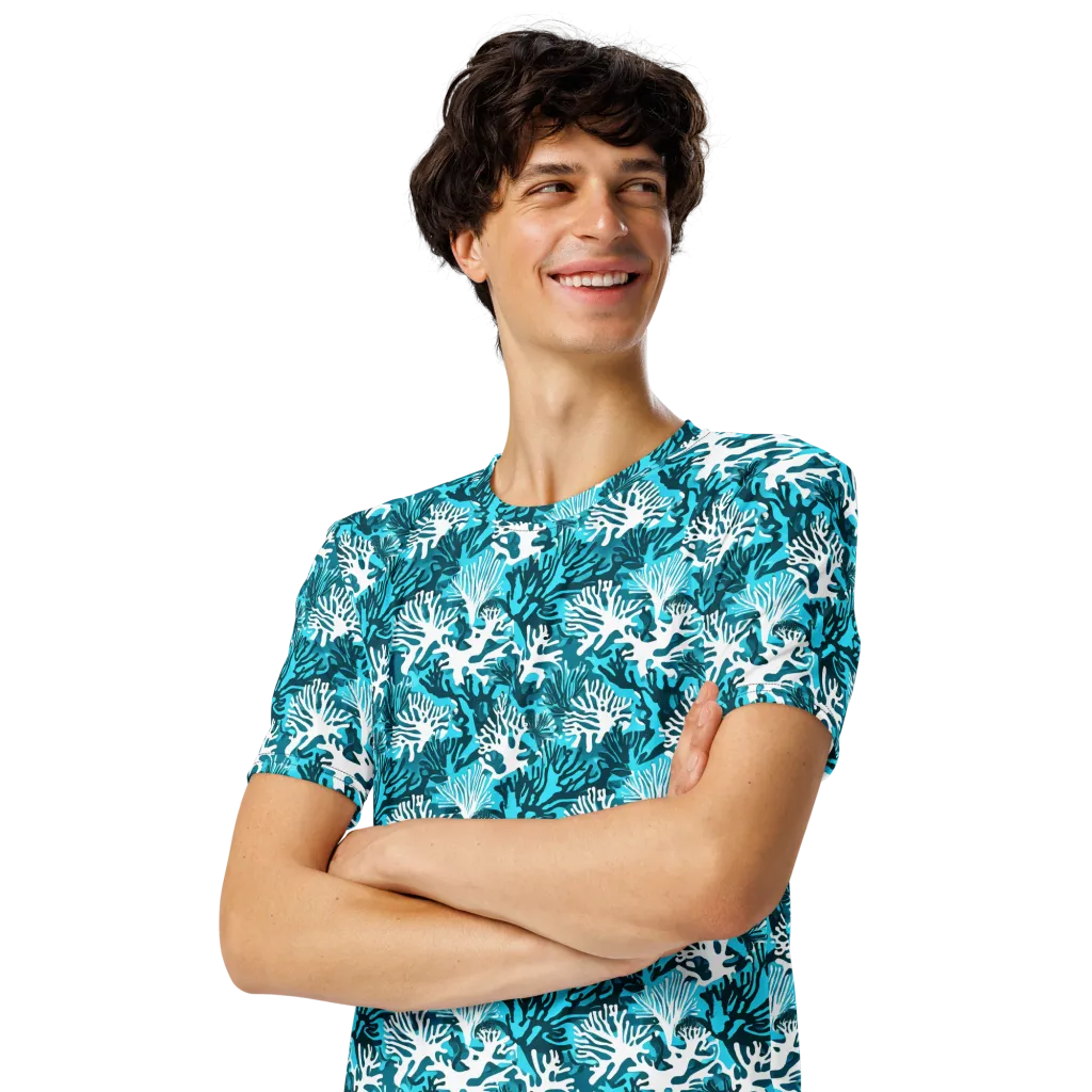 Aqua Canopy on Men's Crew Neck T-Shirt — Left Front