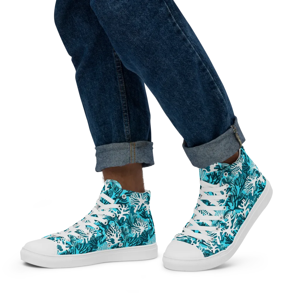 Aqua Canopy on Men's High Top Canvas Shoes — Left