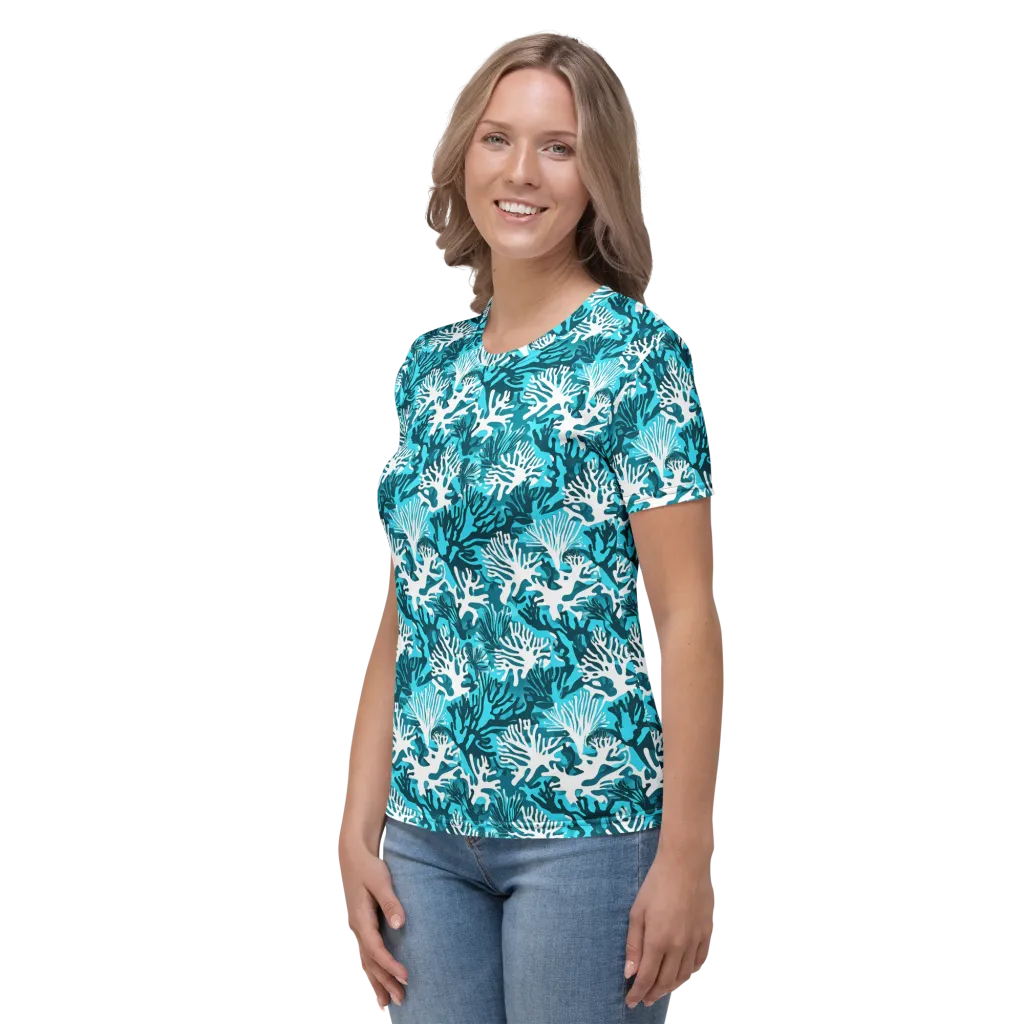 Aqua Canopy on Women's Crew Neck T-Shirt — Left