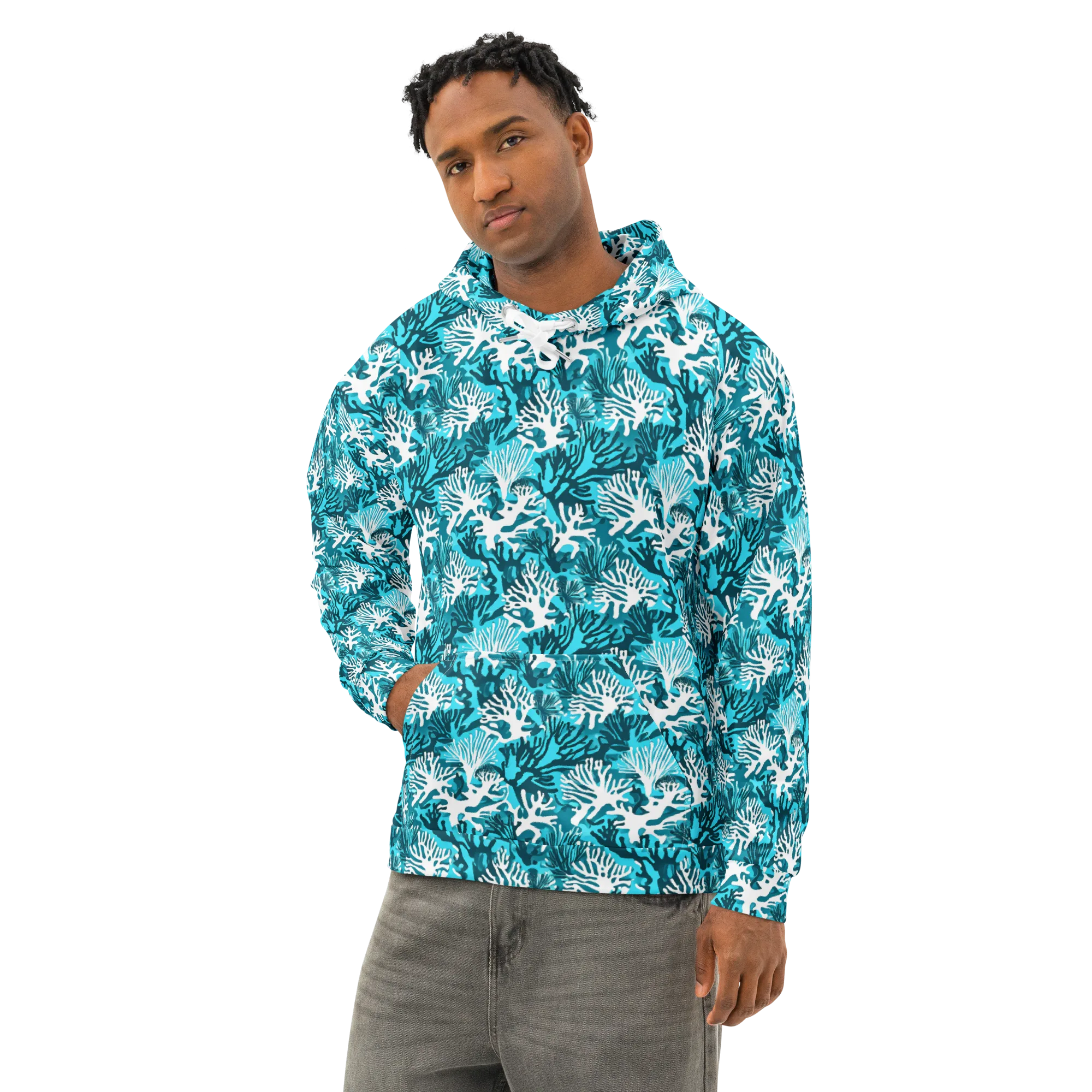 Aqua Canopy on Cotton Hoodie — Left Front
