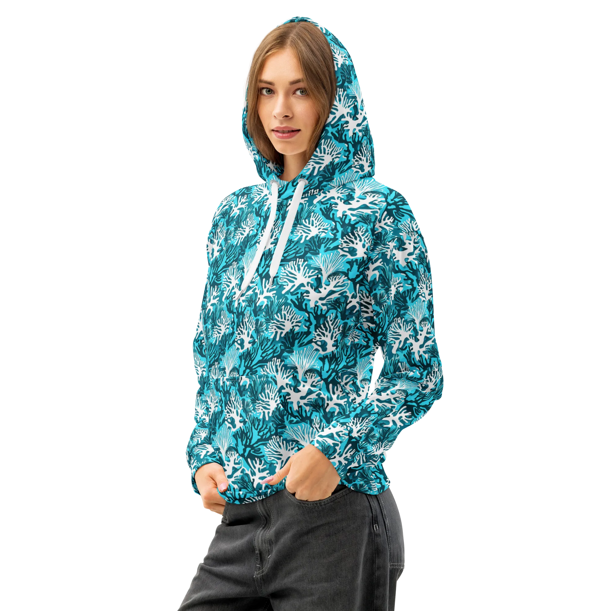 Aqua Canopy on Cotton Hoodie — Left Front