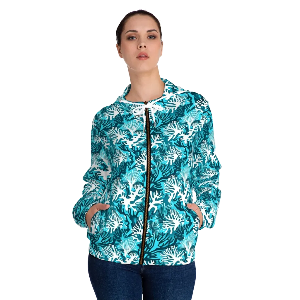 Aqua Canopy on Women's Full-Zip Hoodie — Front On Person