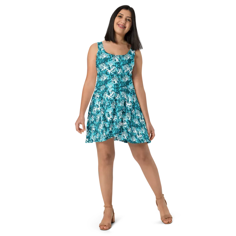 Aqua Canopy on Skater Dress — Front