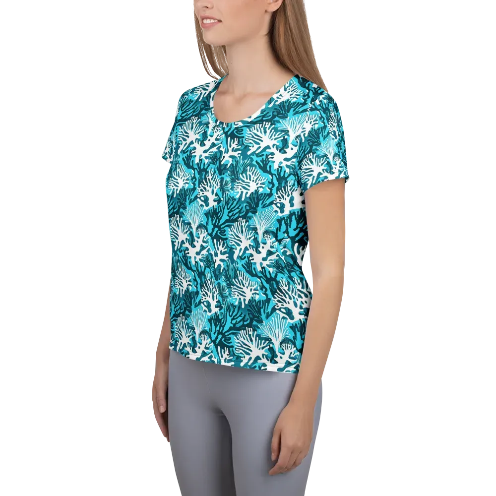 Aqua Canopy on Women's Athletic T-Shirt — Left