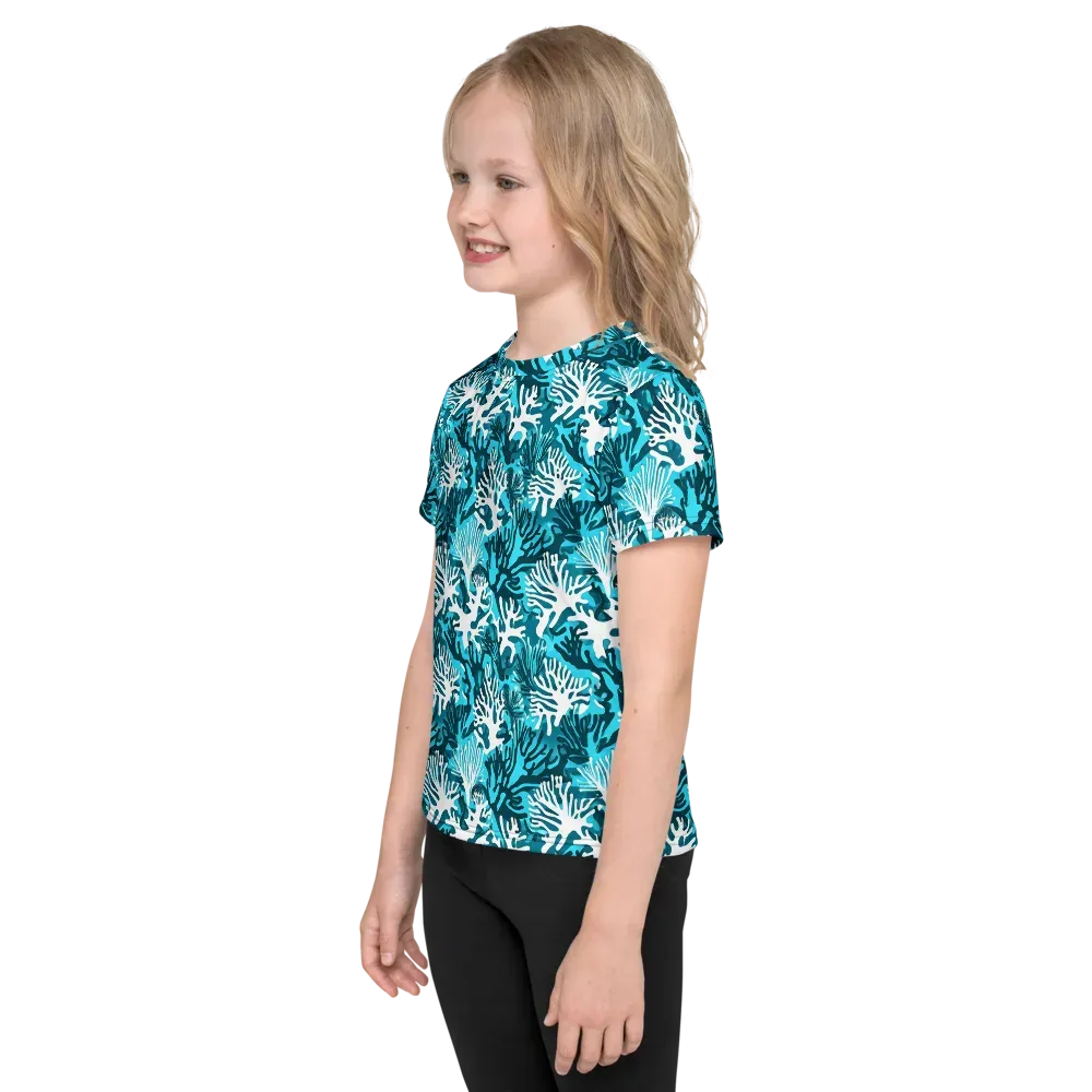 Aqua Canopy on Kids Crew Neck T-Shirt — Left