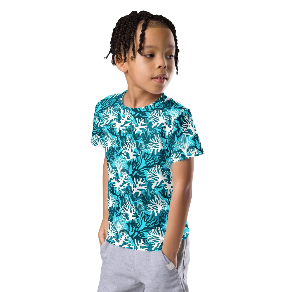 Aqua Canopy on Kids Crew Neck T-Shirt — Left Front