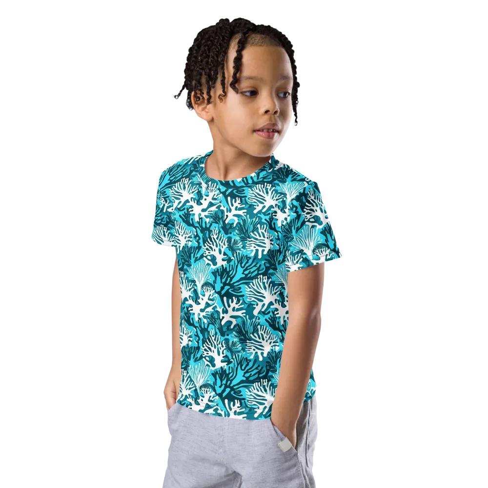 Aqua Canopy on Kids Crew Neck T-Shirt — Left Front
