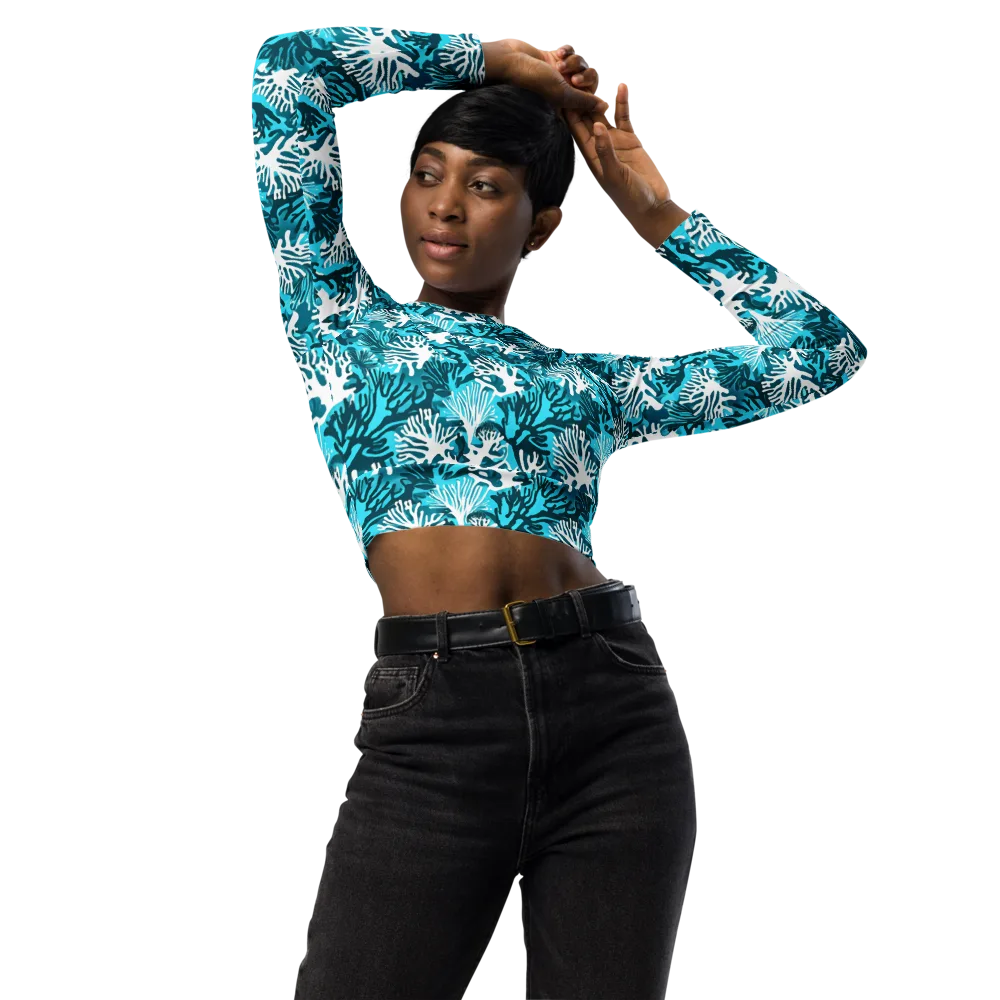 Aqua Canopy on Long Sleeve Crop Top — Front