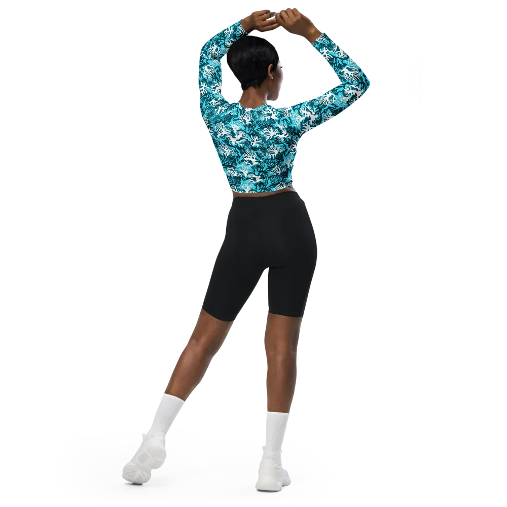 Aqua Canopy on Long Sleeve Crop Top — Back