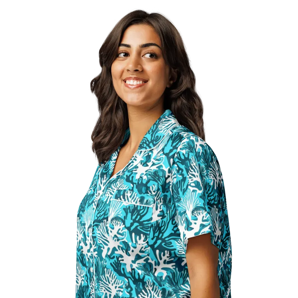Aqua Canopy on Women's Short Sleeve Pajama Top — Left Front