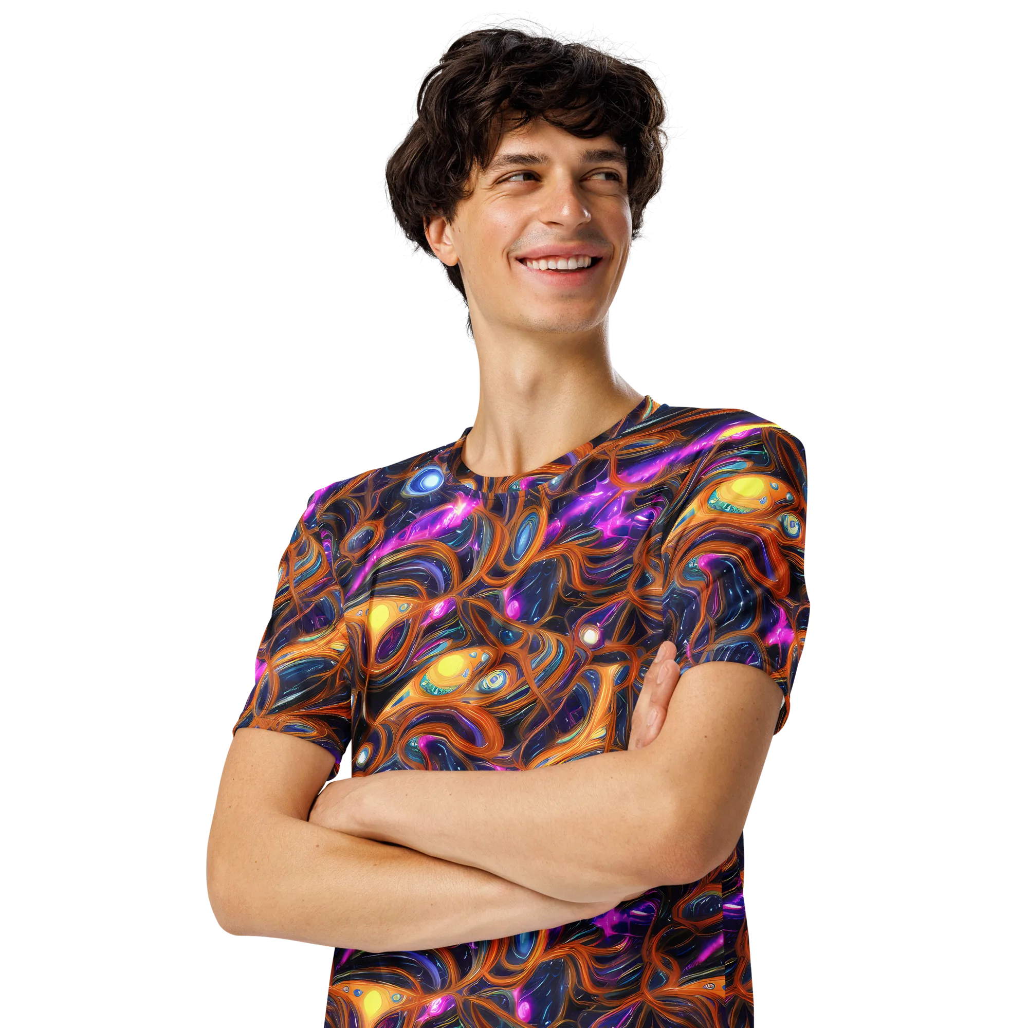 Magnetic Aurora on Men's Crew Neck T-Shirt — Left Front