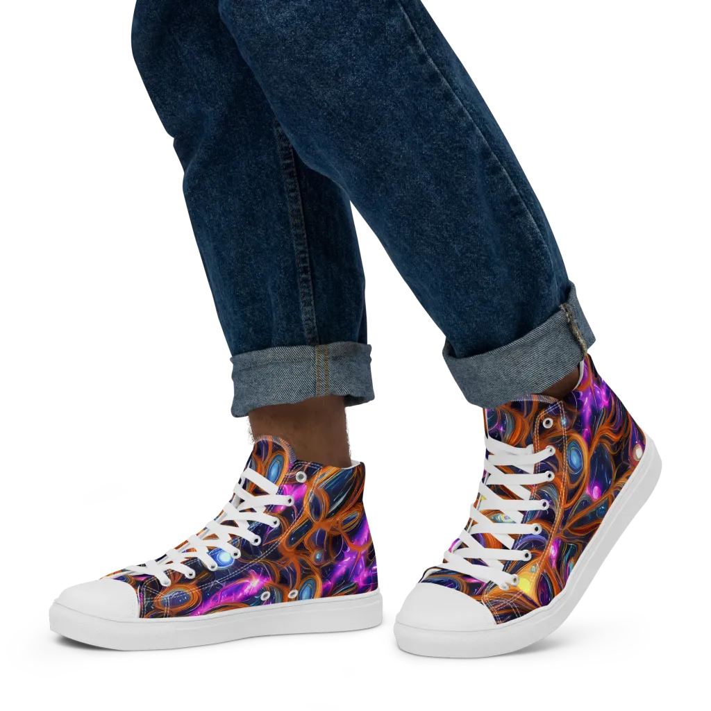 Magnetic Aurora on Men's High Top Canvas Shoes — Left