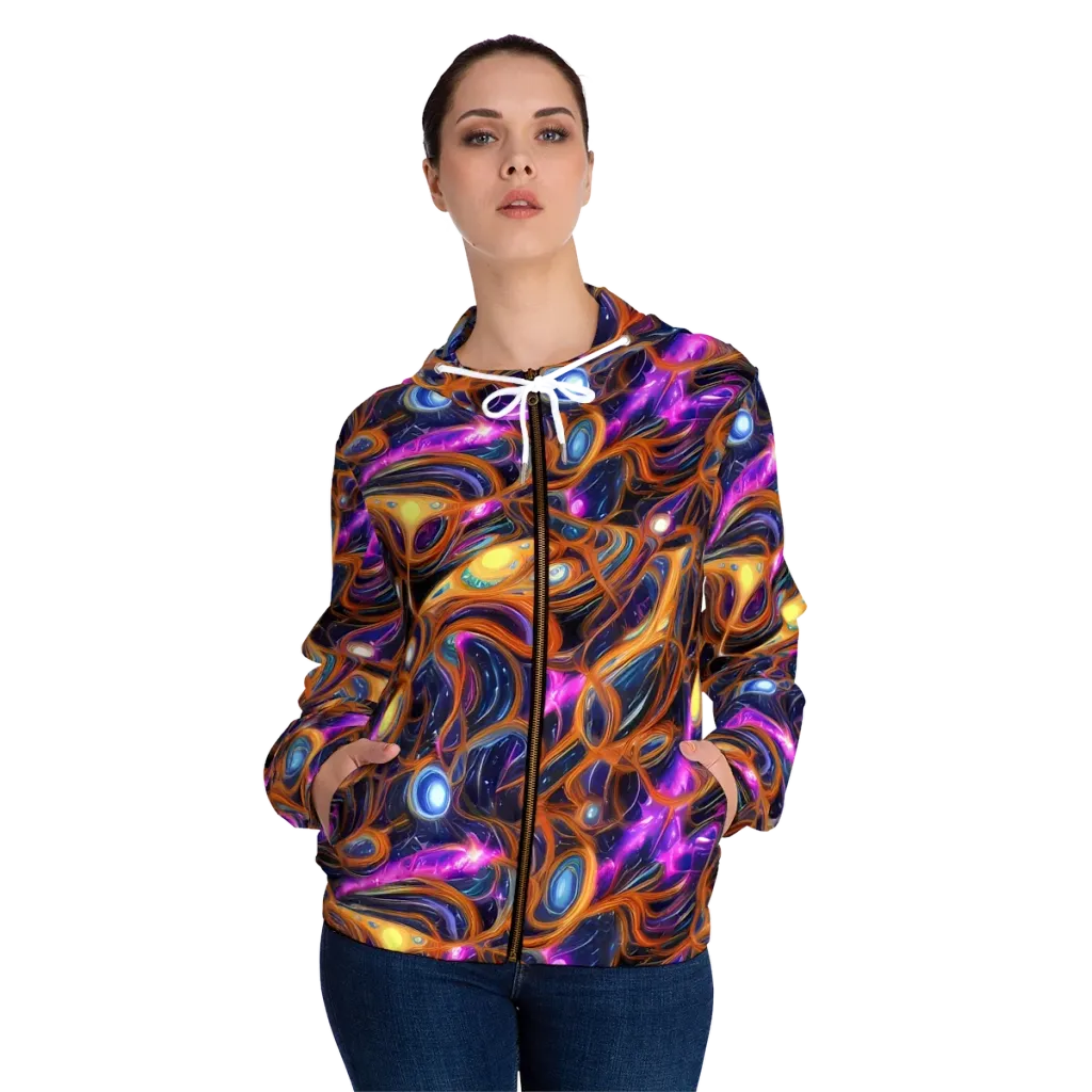 Magnetic Aurora on Women's Full-Zip Hoodie — Front On Person
