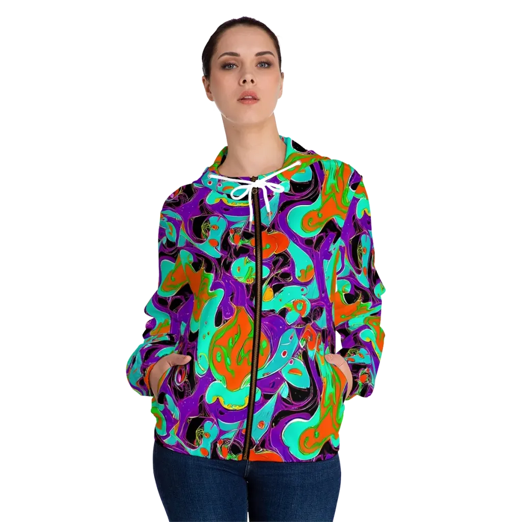 Molten Playroom on Women's Full-Zip Hoodie — Front On Person