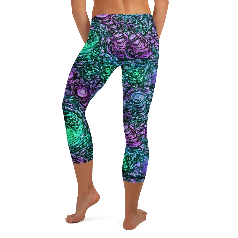 Neon Midnight Garden on Capri Leggings — Back