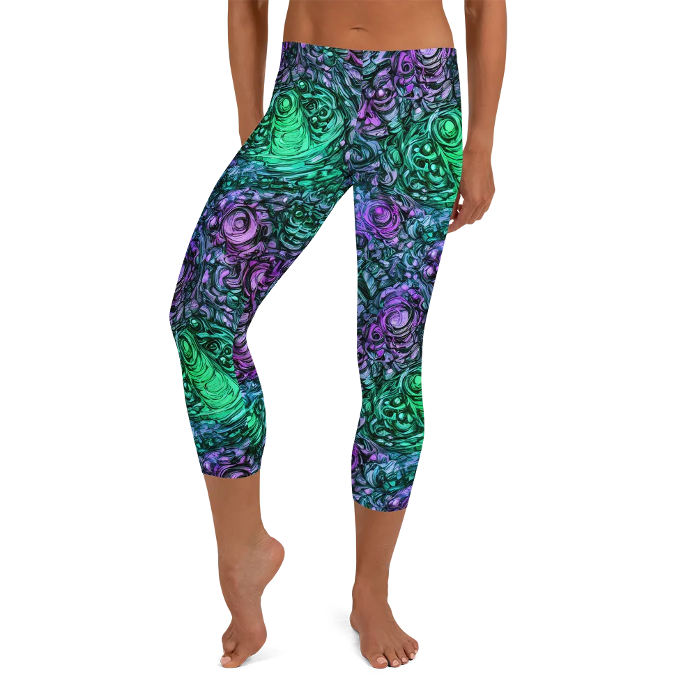 Neon Midnight Garden on Capri Leggings — Front