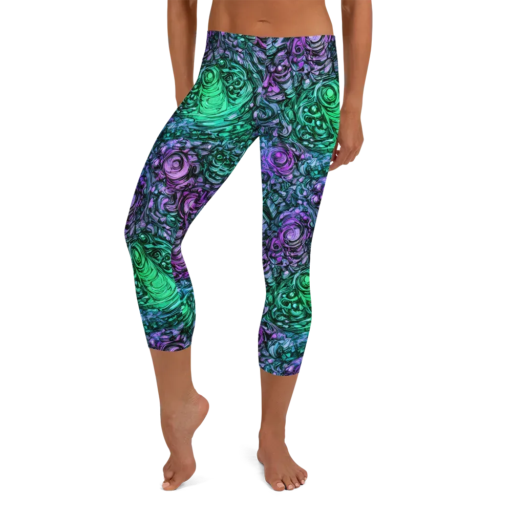 Neon Midnight Garden on Capri Leggings — Front
